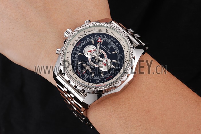 Breitling Bentley Chronograph Black Dial Stainless Steel Strap 98192
