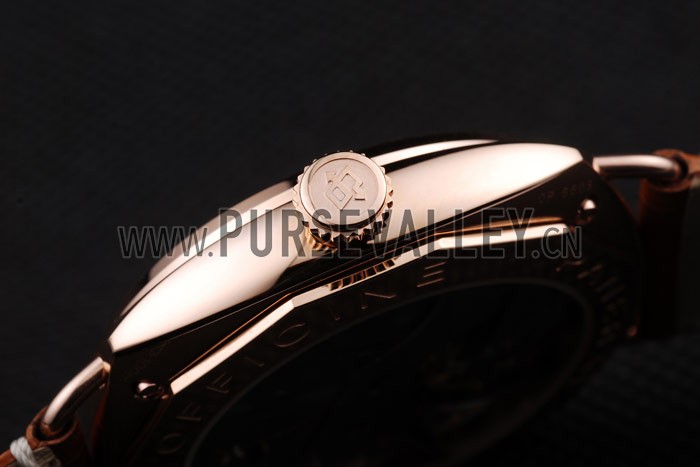 Panerai Radiomir Rose Gold Case Black Dial Brown Leather Strap 98136