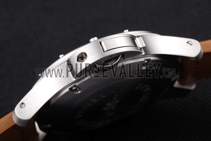 Panerai Luminor Brushed Stainless Steel Case Blue Dial Brown Leather Strap