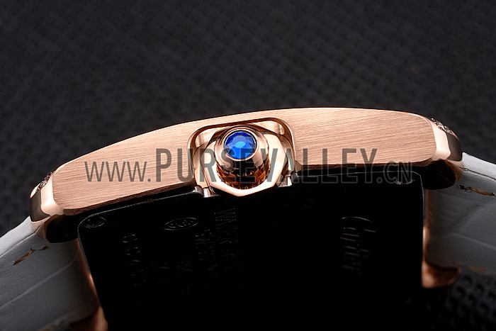 Cartier Tank MC Gold Diamond Case White Dial White Leather Strap 622169