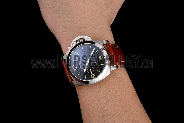 Panerai Luminor Marina 1950 Black Dial Brushed Steel Case Light Brown Leather Strap