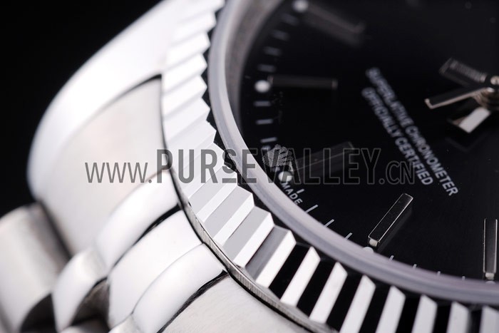 Rolex Datejust Black Dial Diamonds Ribbed Bezel 7456
