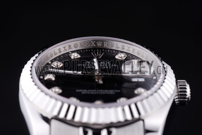 Rolex Datejust Black Dial Diamonds Ribbed Bezel 7458