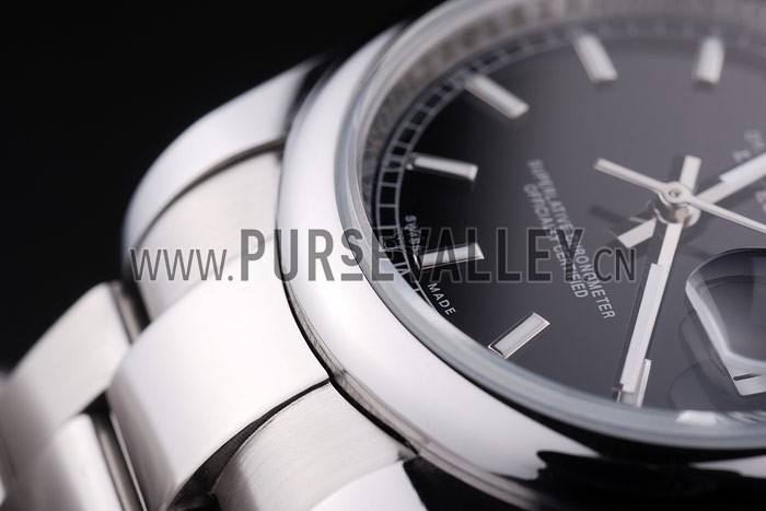 Rolex Datejust Polished Silver Bezel Black Dial 7467