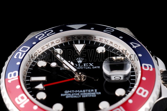 Rolex GMT Master II Blue Rose Red Bezel Black Dial Tachymeter