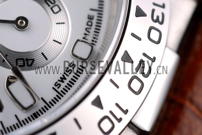 Rolex Daytona Lady Stainless Steel Case White Dial Brown Leather Strap Tachymeter