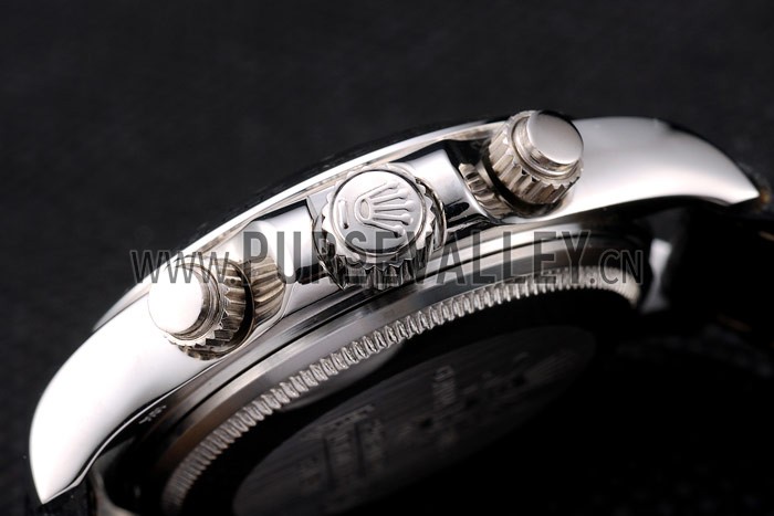 Rolex Daytona Lady Stainless Steel Case Black Dial Black Leather Strap Tachymeter