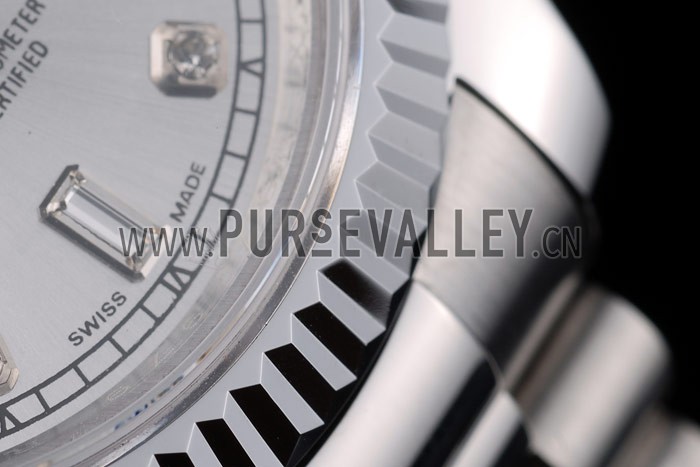 Rolex DayDate Stainless Steel Ribbed Bezel Silver Dial 41976