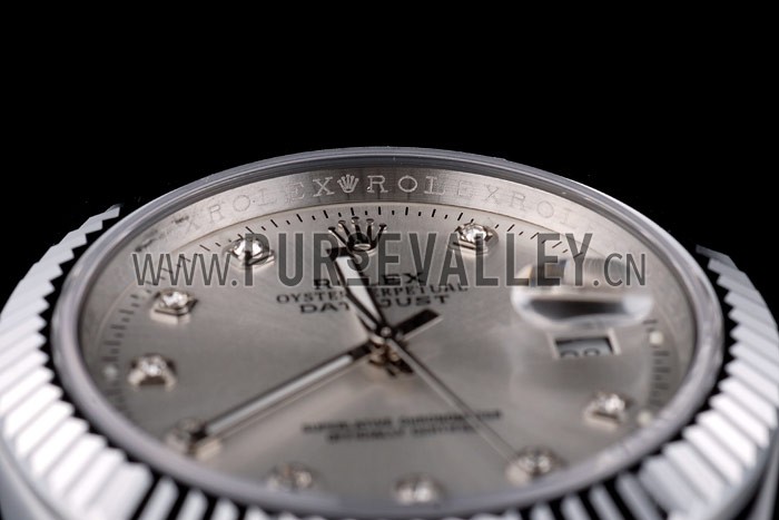 Rolex DateJust Stainless Steel Ribbed Bezel Silver Dial 41977