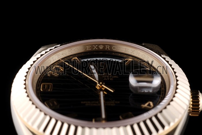 Rolex DayDate Black Patterned Dial Gold Stainless Steel Strap 41980