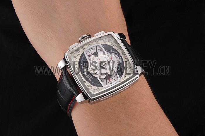 Tag Heuer Monaco Black Perforated Leather Strap White Dial 80306