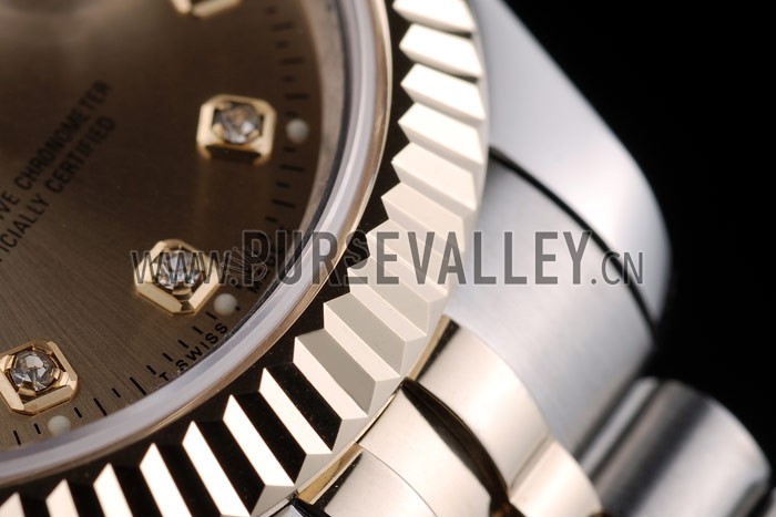 Rolex DateJust Gold Stainless Steel Ribbed Bezel Goldish Dial 41978