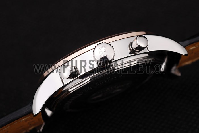 Breitling Transocean Black Dial Black Leather Strap Rose Gold Bezel 98203