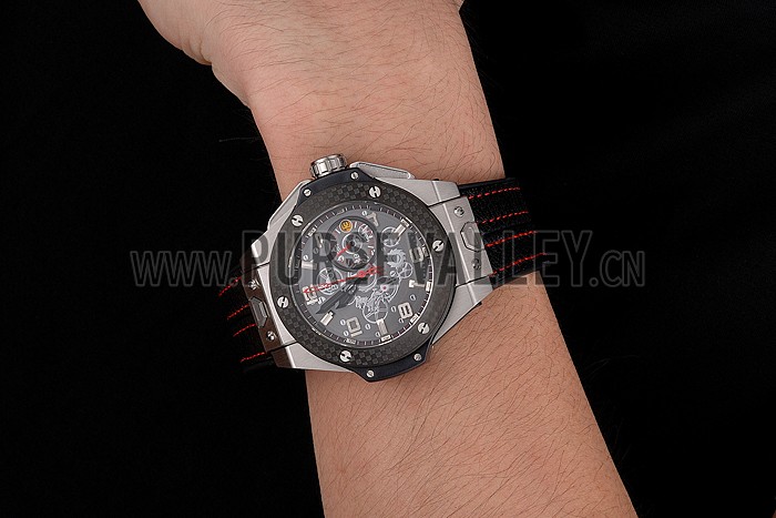 Hublot Big Bang Ferrari Black Dial And Bezel Stainless Steel Case Black Leather Strap 622767