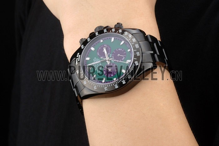 Rolex Daytona Black Ion Plated Tachymeter Black Stainless Steel Strap Green Dial 80246