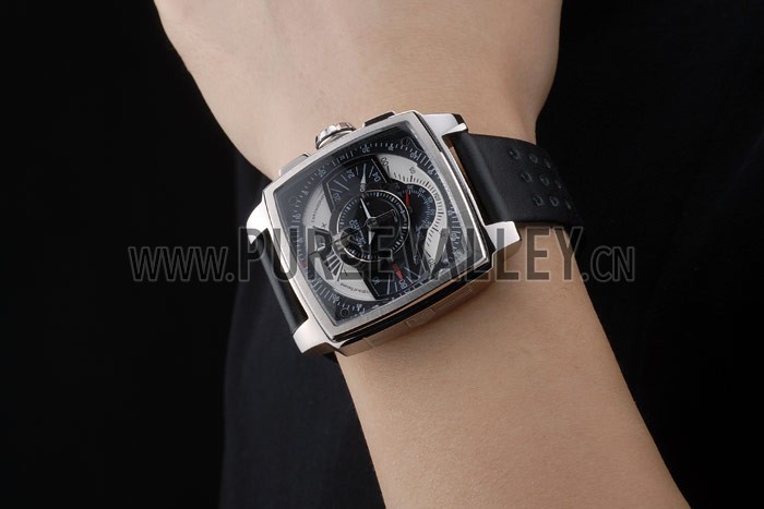 Tag Heuer Monaco Black-Green Perforated Leather Strap Black Dial 80308
