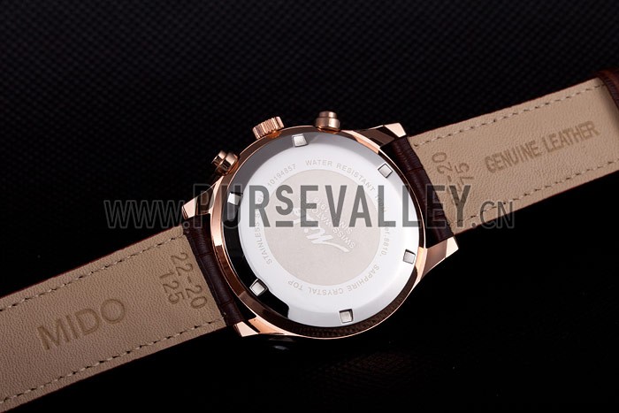 Mido Multifort Brown Croco Leather Strap White Dial 80287