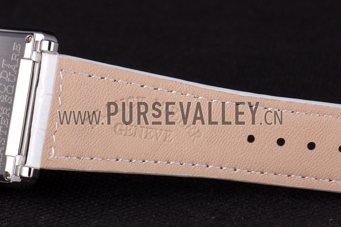 Franck Muller Master Square Diamond Encrusted Stainless Steel Bezel White Croco Bracelet 80284