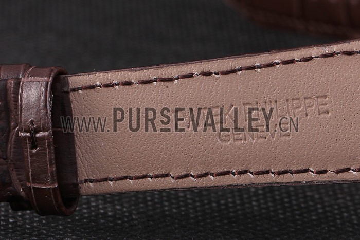 Patek Philipe Calatrava Roze Gold Polished Bezel Brown Leather Bracelet 801430