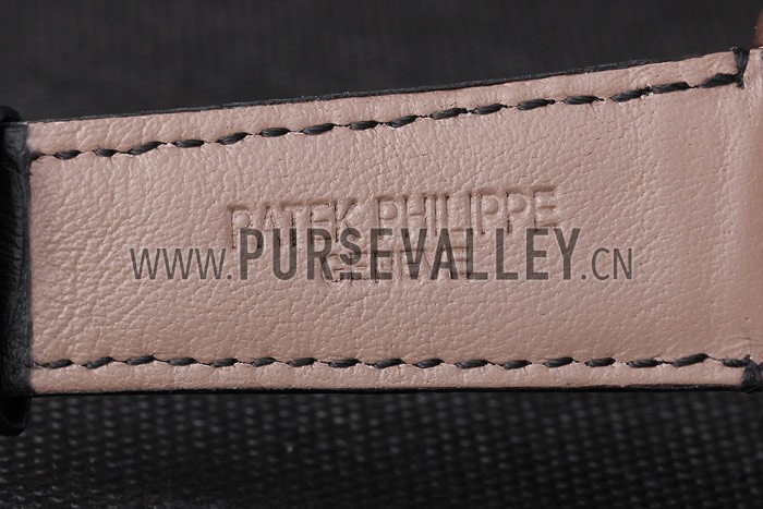 Patek Philipe Calatrava Roze Gold Polished Bezel Black Leather Bracelet 801432