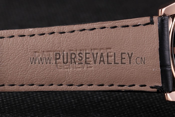 Patek Philipe Calatrava Roze Gold Polished Bezel Black Leather Bracelet 801435