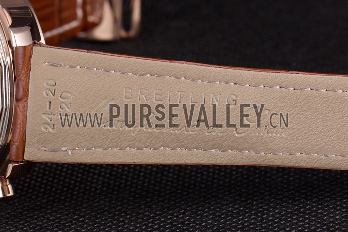 Breitling Transocean White Dial Brown Leather Strap Rose Gold Bezel