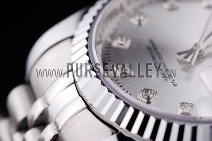 Rolex Datejust Silver Dial Diamonds Ribbed Bezel 7455