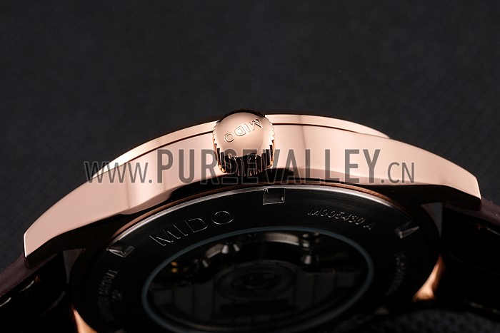 Mido Multifort Brown Croco Leather Strap White-Silver Dial 80300