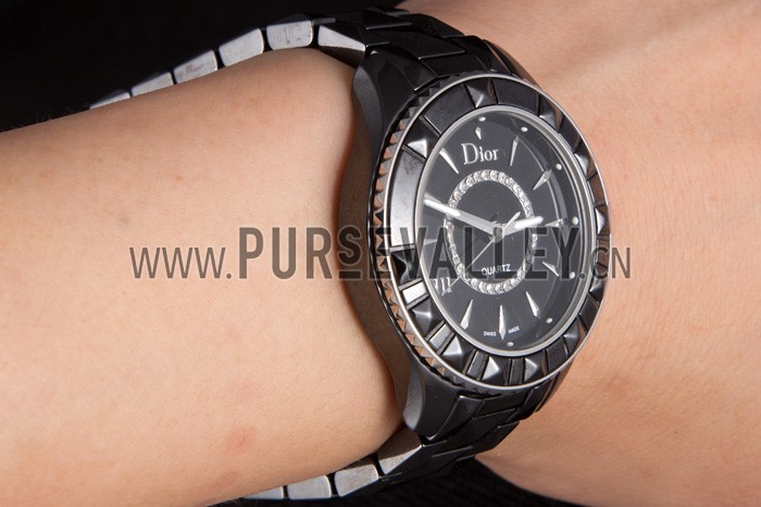Dior VIII Diamond Encrusted Black Bezel Black Bracelet cd09 621362