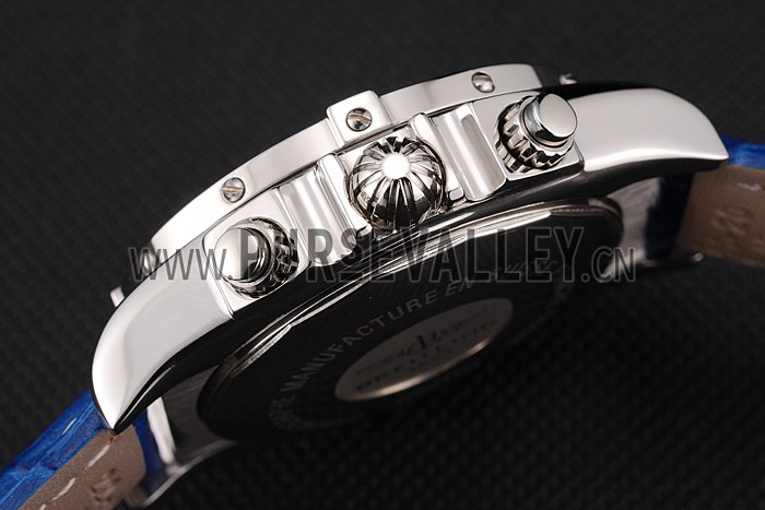 Breitling Chronomat Patrouille De France Blue Dial Stainless Steel Case Blue Leather Strap