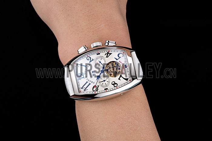 Franck Muller Casablanca White Croco Leather Strap White Dial 80281