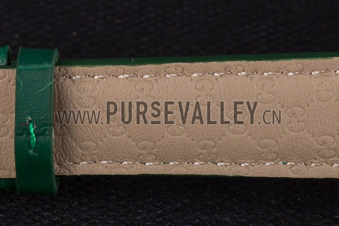 Gucci Interlocking Silver Bezel with Diamonds and Green Leather Band 621515