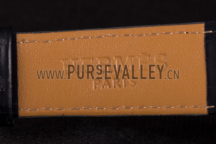 Hermes Classic Croco Leather Strap Black Dial 801405