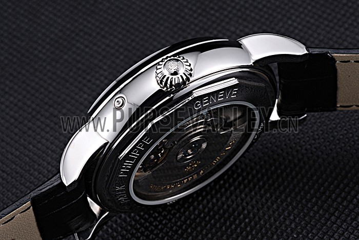 Patek Philippe Geneve Grand Complications Black Dial Stainless Steel Bezel Black Leather Band 622153