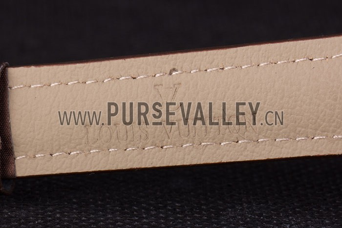 Louis Vuitton Tambour Brown Leather Bracelet White Dial 801420