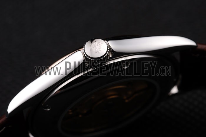 Patek Philippe Geneve Calatrava Crystal Studded Hour Marker White Dial Brown Leather Strap
