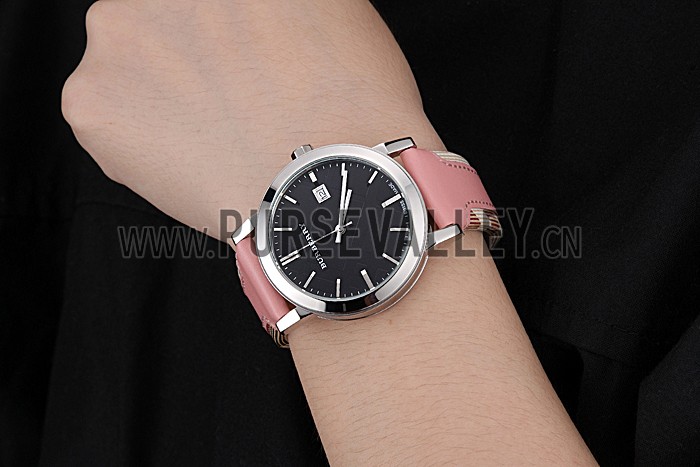 Burberry The City Classic Black Dial Pink Bracelet 622561