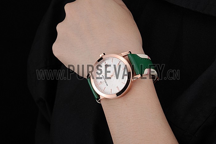 Burberry The City Classic Silver Dial Green Bracelet 622564