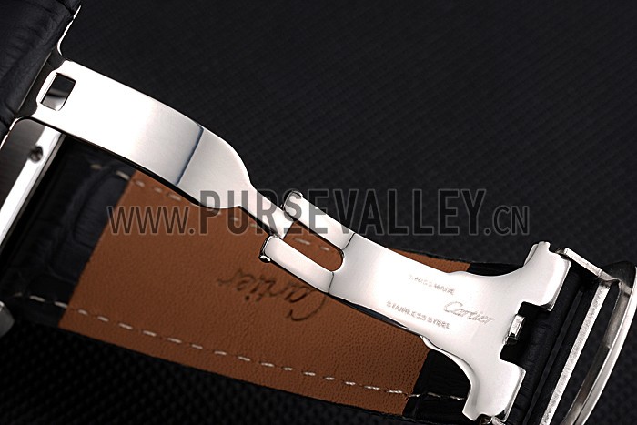 Cartier Tank MC White Dial Stainless Steel Case Black Leather Strap 622576