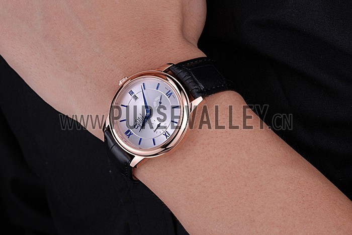 Omega DeVille Prestige Silver Dial Gold Case Black Leather Bracelet 622593