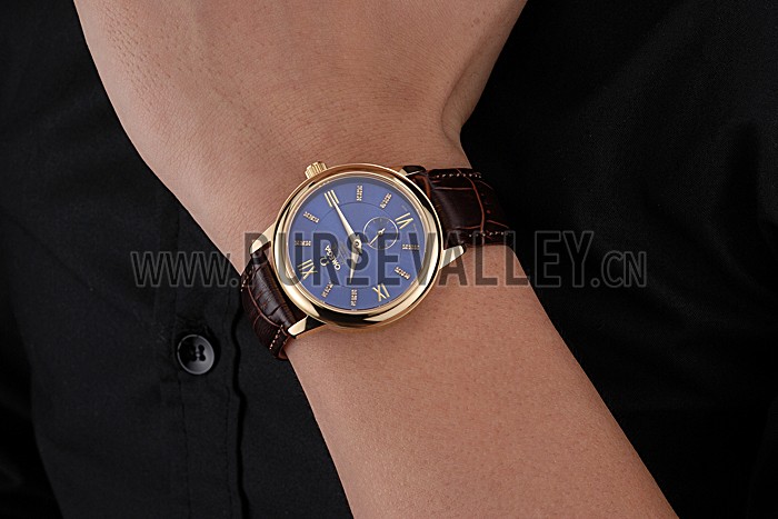 Omega DeVille Prestige Small Seconds Blue Dial Gold Case Brown Leather Bracelet 622601