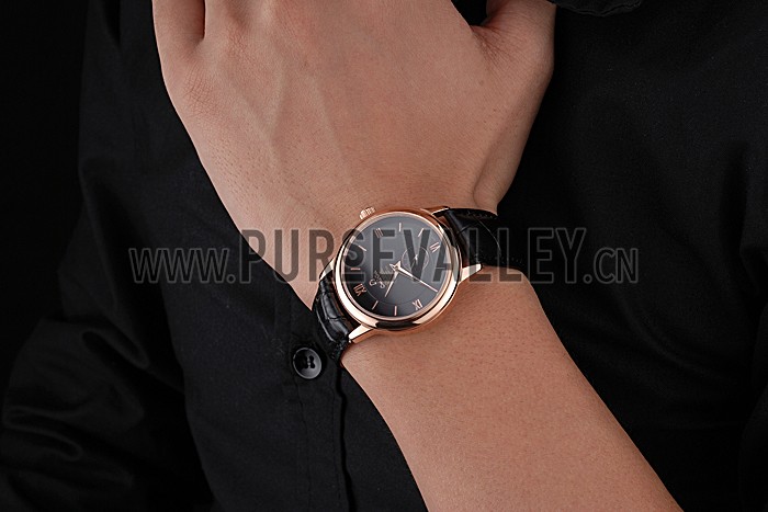 Omega DeVille Prestige Small Seconds Black Dial Gold Case Black Leather Bracelet 622602