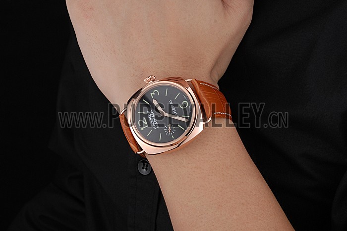 Panerai Radiomir Rose Gold Case Black Dial Brown Leather Strap 98134