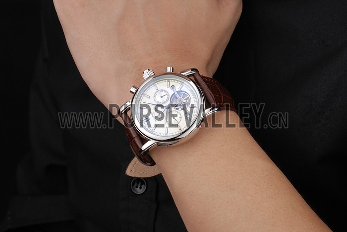 Patek Philippe Grand Complications Stainless Steel Case White Dial Brown Leather Bracelet 622260