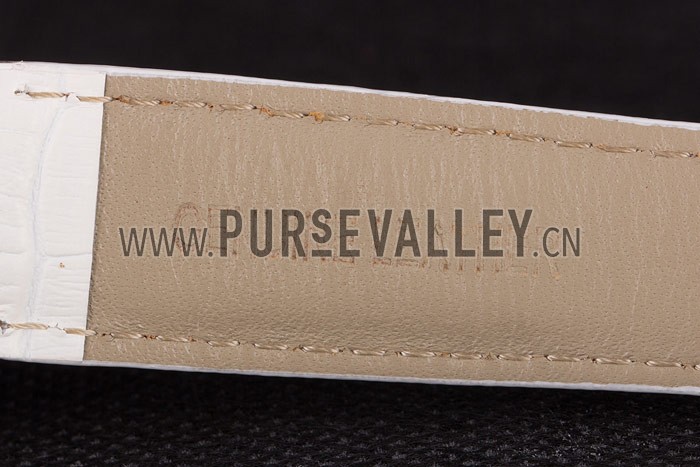 Cartier Moonphase Silver Watch with White Leather Band ct257 621376