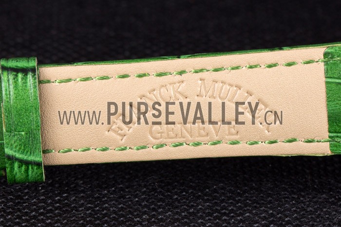 Franck Muller Heart Diamond Gold Bezel Green Leather Band 621593