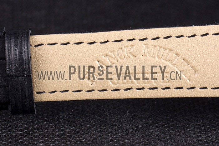 Franck Muller Heart Diamond Silver Bezel Black Leather Band 621595