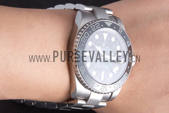 Rolex GMT Stainless Steel Bracelet with Black Enamel Bezel and Black Dial 621571