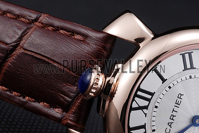 Cartier Rotonde Blue Crown Brown Leather Bracelet 621974