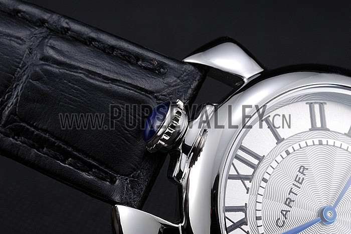 Cartier Rotonde Blue Crown Black Leather Bracelet 621975